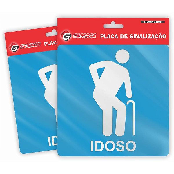 Placa de Sinalização Idoso 15X15CM Pacote com 05