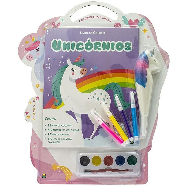 Livro Infantil para Colorir Unicórnios - KIT C/07 Peças e 16 Páginas