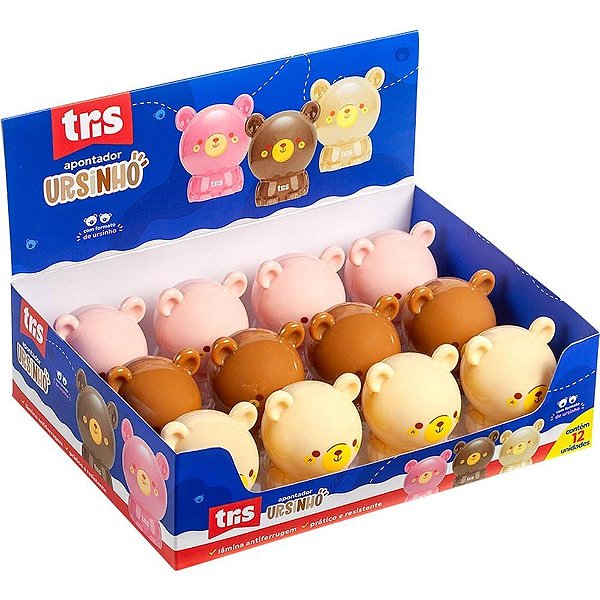 Apontador com Depósito Decorado TRIS Ursinhos - 3 Cores Sortidas (display com 12)