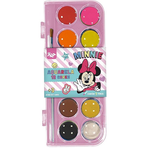 Aquarela Escolar Minnie 12 Cores com Pincel
