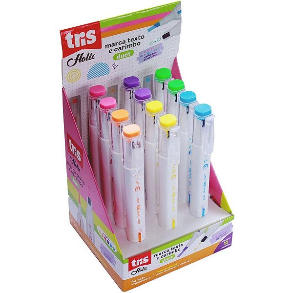 Caneta Marca Texto TRIS Roller com Carimbo - 6 Modelos de Carimbos