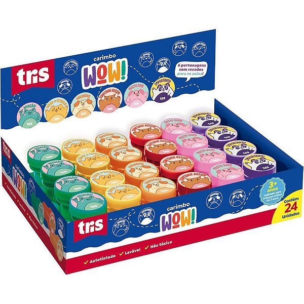 Carimbo Pedagógico TRIS WOW com 6 Modelos e Reservatório Interno de Tinta (display C/24)