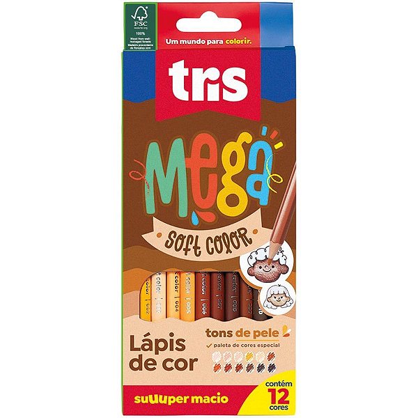 Lápis de COR Sextavado Mega SOFT TONS de Pele 12 Cores Pacote com 06