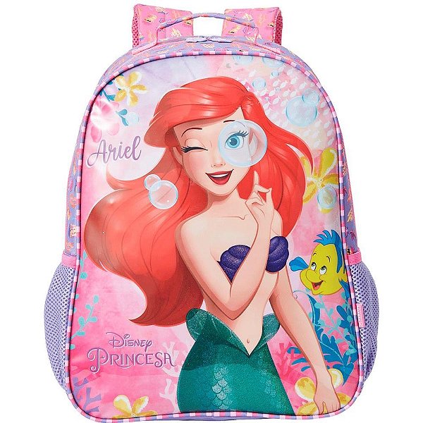 Mochila Infantil Ariel X1 16" com PVC Cristal e Glitter - Bolsos Laterais