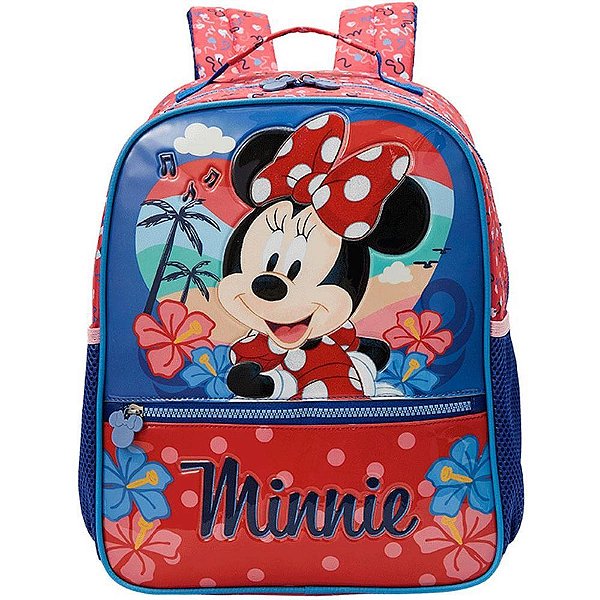 Mochila Infantil Minnie X2 14" com Bolsos Laterais e PVC Cristal com Glitter