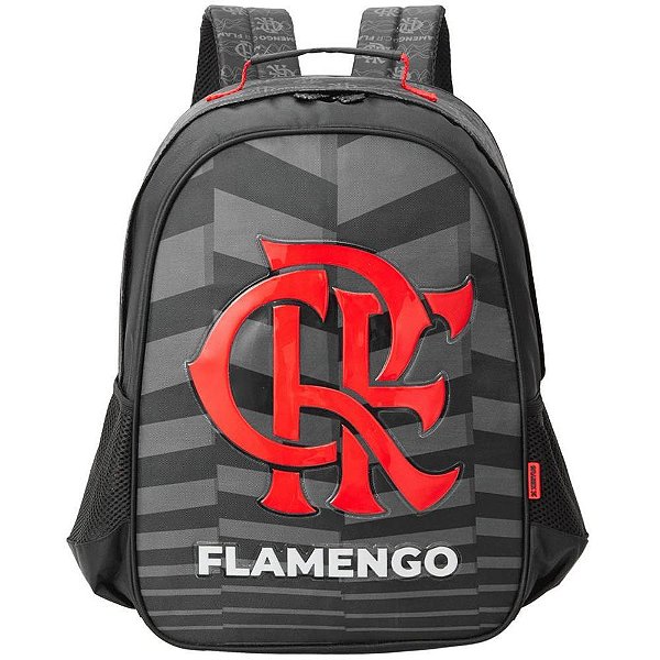 Mochila Flamengo R1 Tamanho 16" com Logo em PVC PATCH e Bolsos Laterais