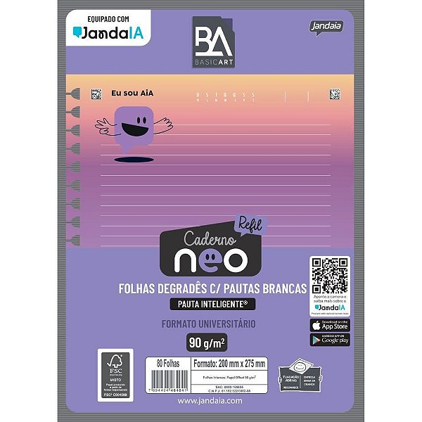 Refil para Caderno Basic ART Neo Degradê Jandaia 80 Folhas