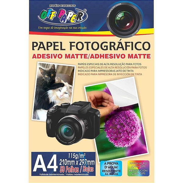 Papel Fotográfico INKJET A4 Matte Adesivo 115G Pacote com 50