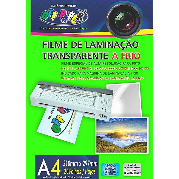Plástico para Plastificação Filme A4 Transparente - Laminação a Frio - Pacote com 20 Folhas