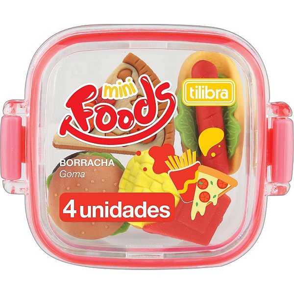 Borracha Decorada Mini Foods - Conjunto com 4 Peças
