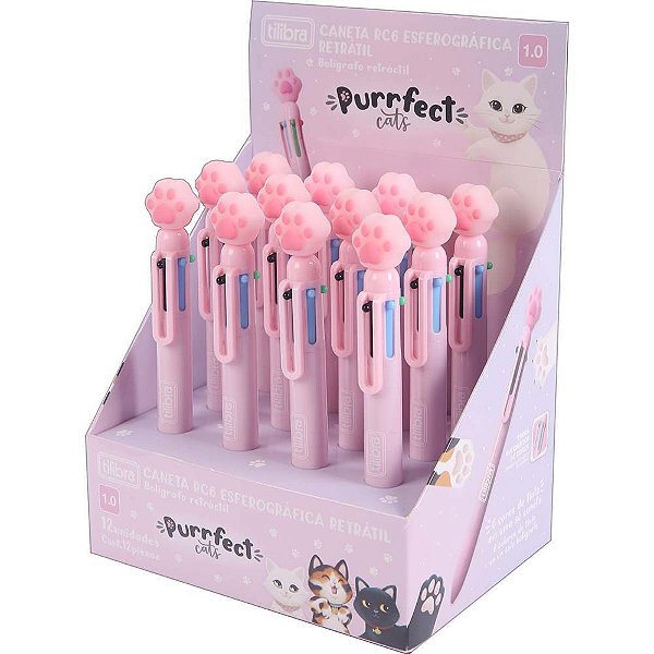 Caneta Esferográfica Retrátil Purrfect CATS - 6 Cores - Display com 12 Unidades