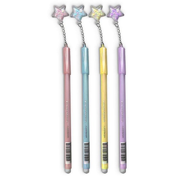 Caneta GEL Apagável com Pingente de Estrela 0.5MM - Display com 12 Unidades