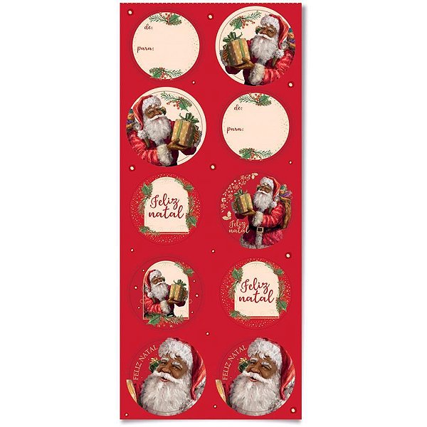 Adesivos Decorados Natal Sortido Redondo - Pacote com 30 Unidades