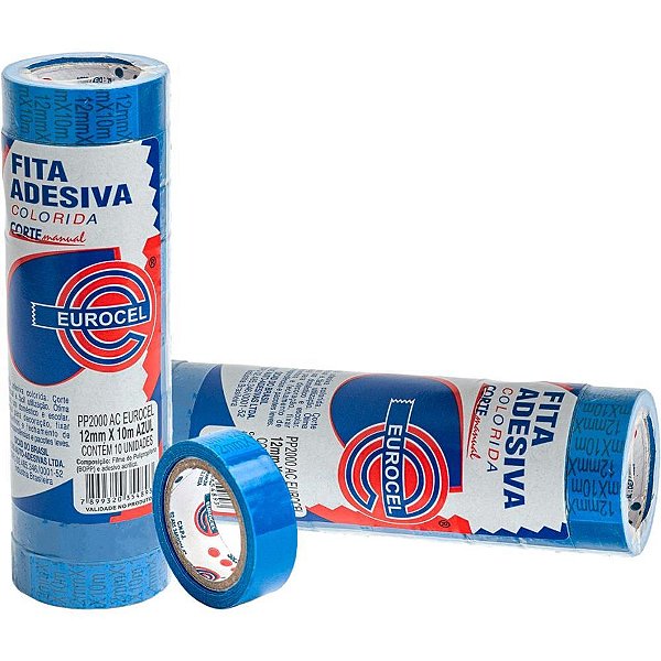 Fita Adesiva PP 2000 12MM X 10M Azul - Pacote com 10 Unidades