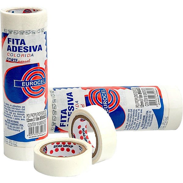 Fita Adesiva PP 2000 12MM X 10M Branca – Pacote com 10 Unidades