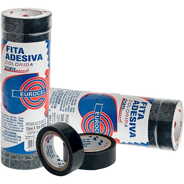 Fita Adesiva PP 2000 12MM X 10M Preta - Pacote com 10 Unidades