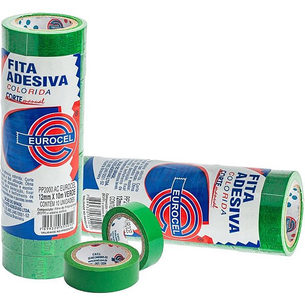 Fita Adesiva PP 2000 12MM X 10M Verde Pacote com 10 Unidades