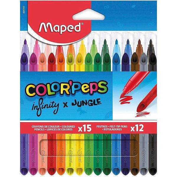 Kit Escolar Color´peps: 15 Lápis de COR e 12 Canetinhas Hidrográficas
