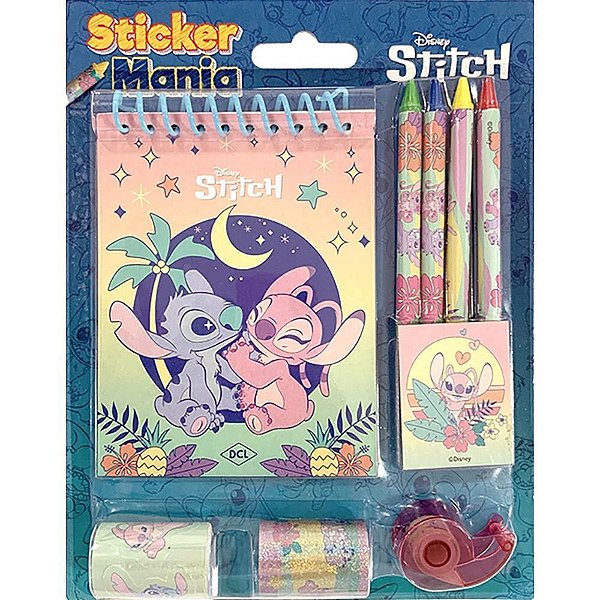 Livro Infantil para Colorir Sticker Mania STITCH com 9 Peças