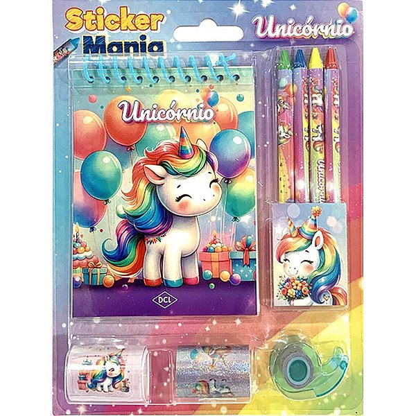 Livro Infantil de Colorir Sticker Mania Unicórnios – KIT com 9 Peças