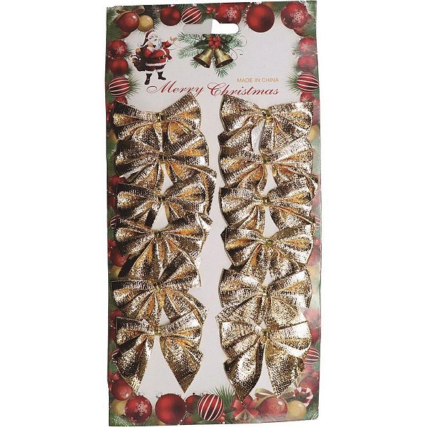 Enfeite de Natal Laço Dourado 5CM – Pacote com 12 Unidades
