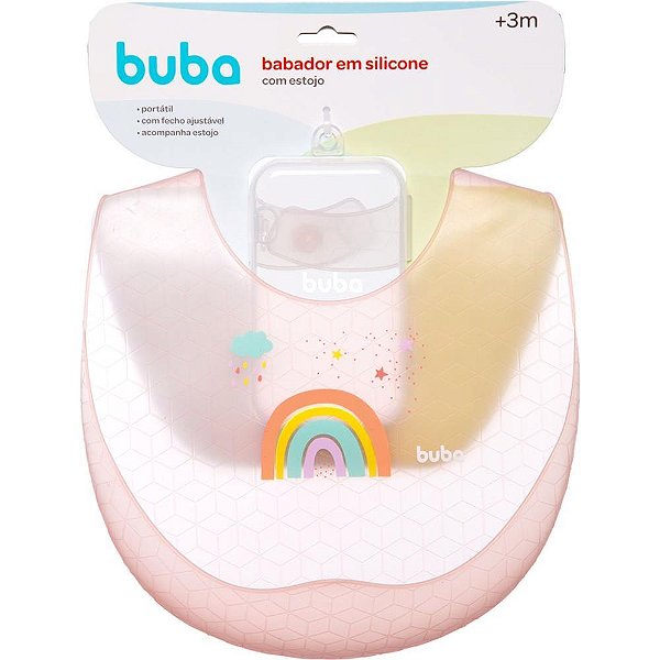 Babador de Silicone com PORTA-MIGALHAS e Estojo ARCO-ÍRIS - 28CM
