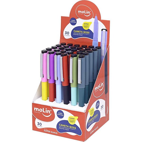 Caneta Esferográfica BOSS 0,7 MM Molin – Display com 30 Unidades