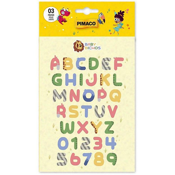 Adesivos Decorativos BABY Bichos e Letras – Cartela com 3 Folhas
