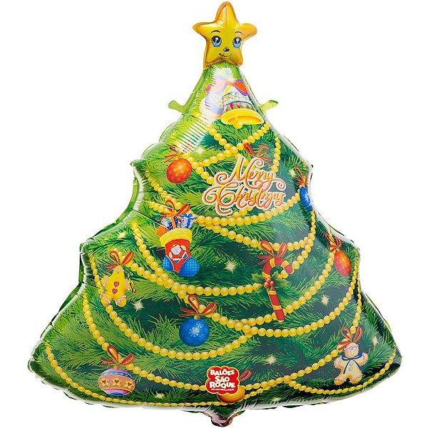 Balão Metalizado 3D árvore de Natal Redondo