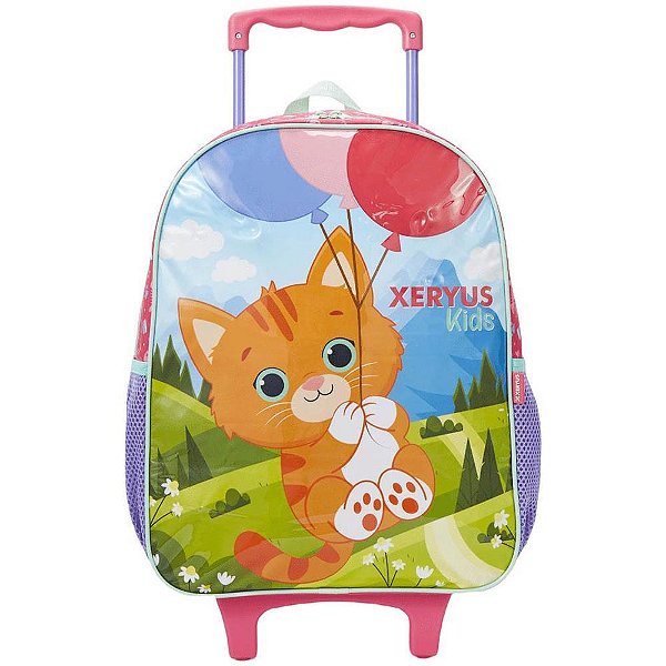 Mochila Infantil com Rodinhas Gato Rosa Grande