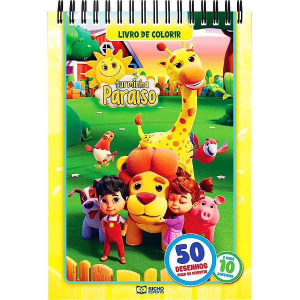 Livro Infantil para Colorir 50 Desenhos Turminha com Adesivo Pacote com 4