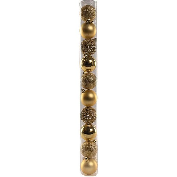 Bolas de Natal Douradas Sortidas 5CM com 4 Modelos - Tubo com 10 Unidades