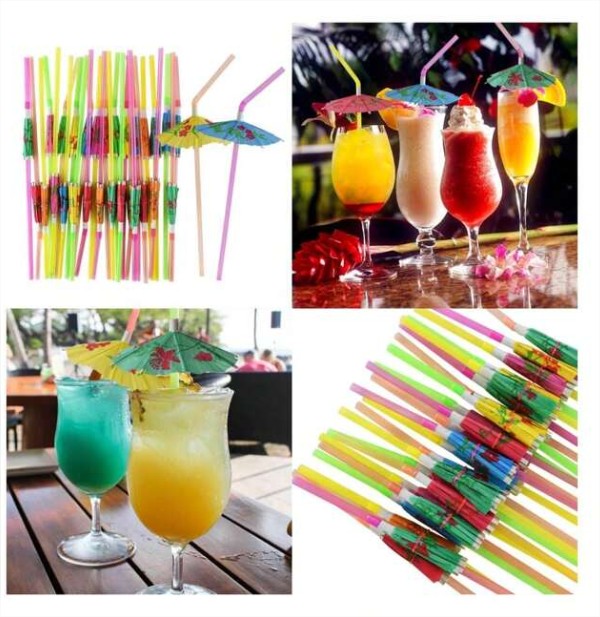 Kit com 240 Canudos Guarda Chuva DRINKS Festa Havaiana Tropical Praia