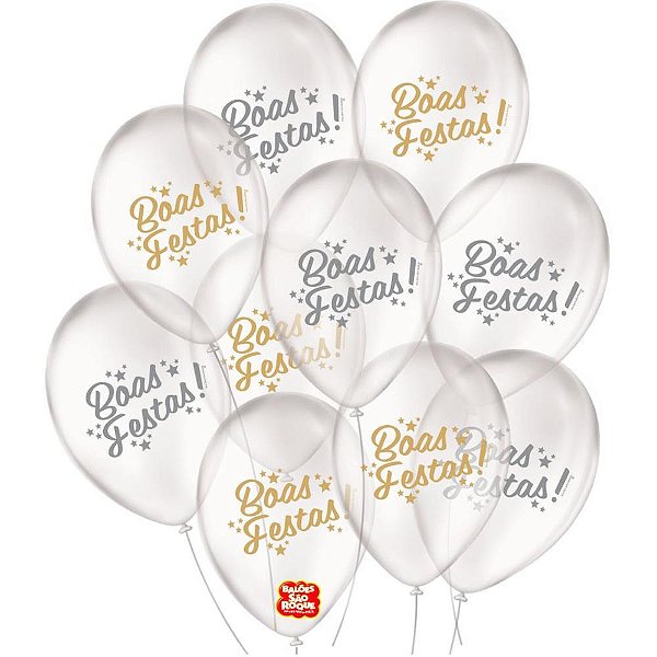 Balão 9" Decorado Boas Festas Pacote com 25