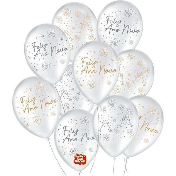 Balão Decorado 9" Feliz ANO Novo Pacote com 25