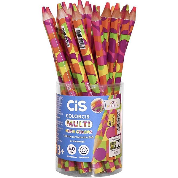 Lápis de COR Jumbo CIS Multicolor Neon 4 Cores Grafite Pote com 24