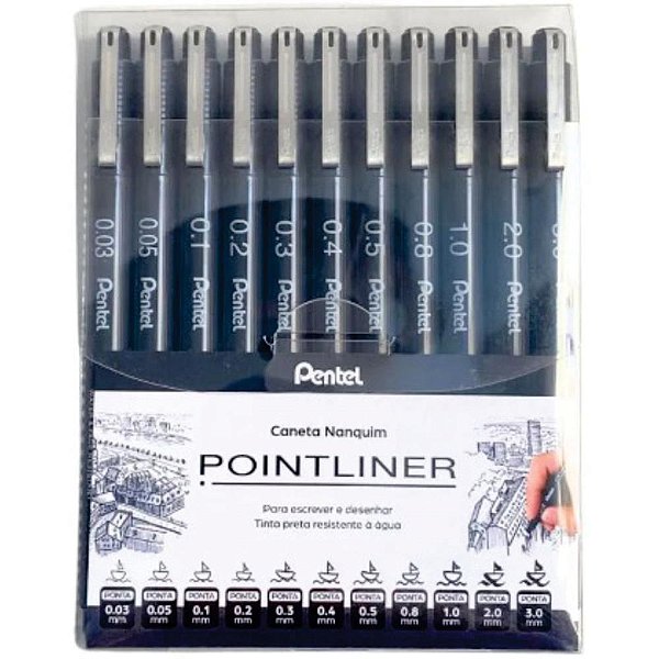 Caneta Nanquim Tecnica Preta com 11 Pontas Estojo