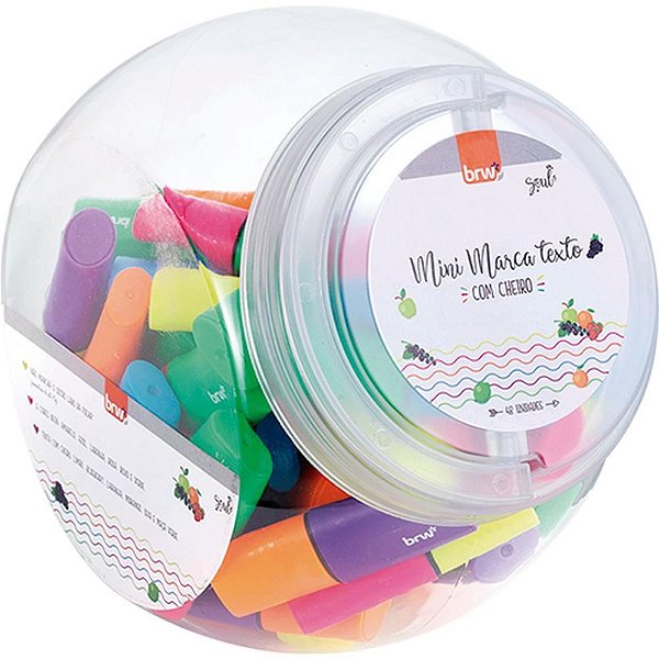 Caneta Marca Texto Mini com Cheiro 6 Cores Neon Pote com 48