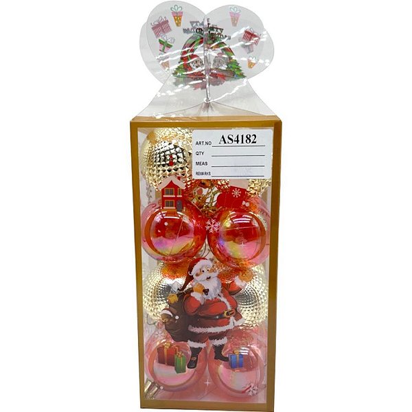 Bola de Natal 5CM Vermelho e Dourado Caixa com 16 Unidades