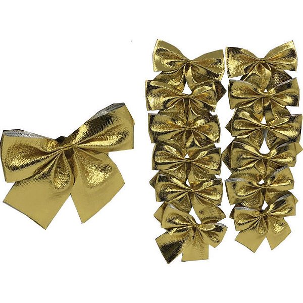 Artigo para Decoração Natal Enfeite Laço 5X5CM Ouro Pacote com 12