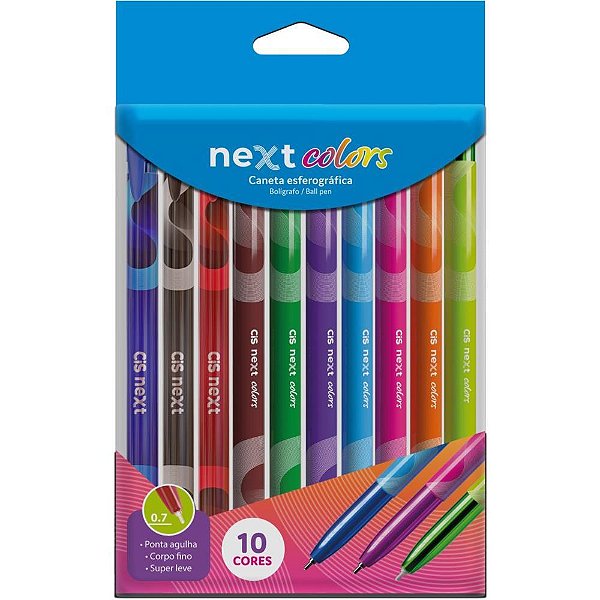 Caneta Esferográfica CIS NEXT 0.7MM 10 Cores Sortidas Blister com 10
