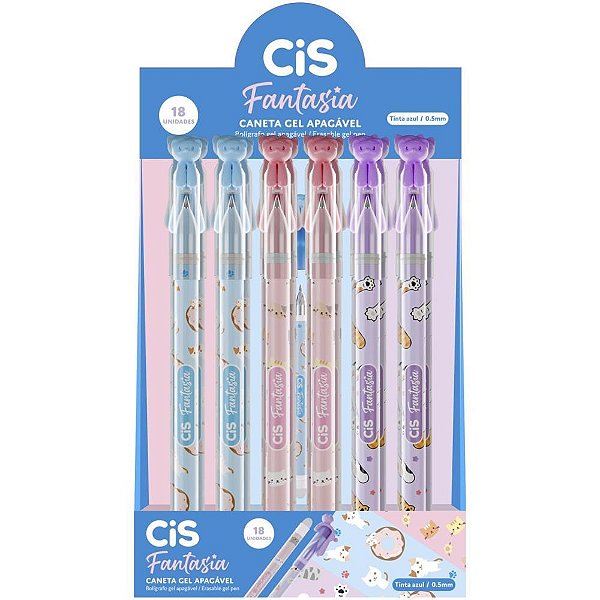 Caneta GEL CIS Fantasia Gato Apagável Display com 18