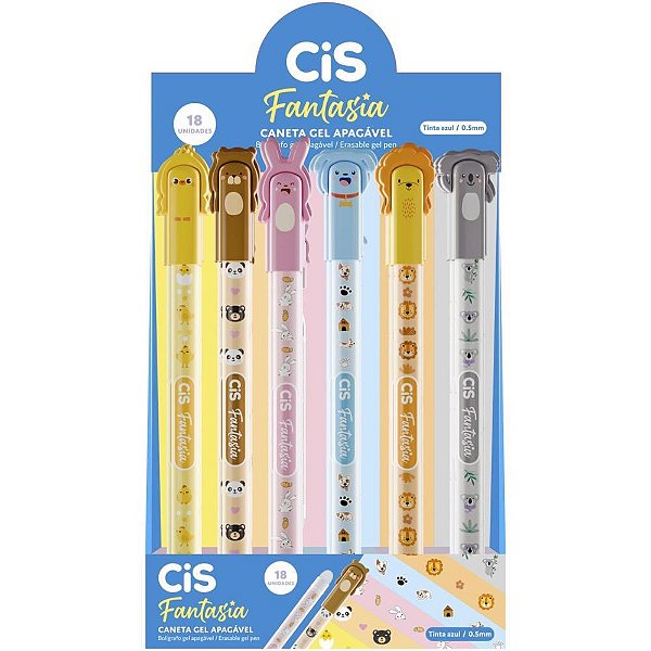 Caneta GEL CIS Fantasia Zoo Apagável Display com 18