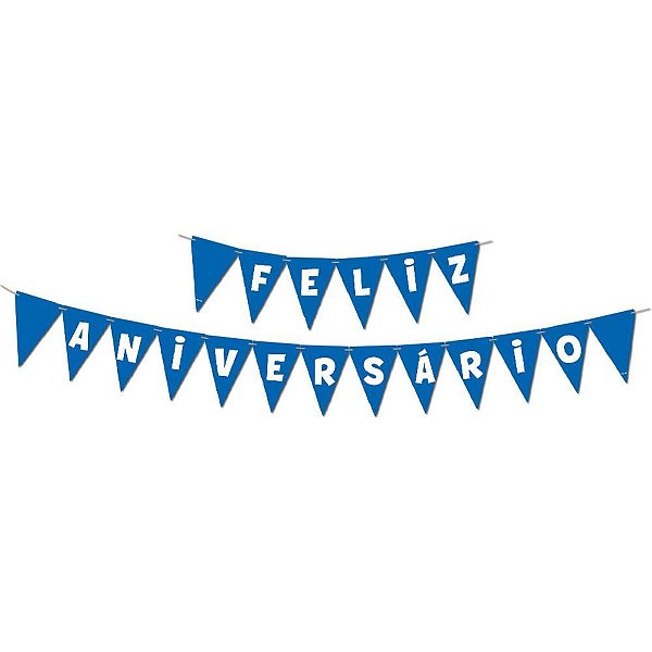 Faixa Decorativa Feliz Aniversário Azul com Cordão 2,15M X 11CM