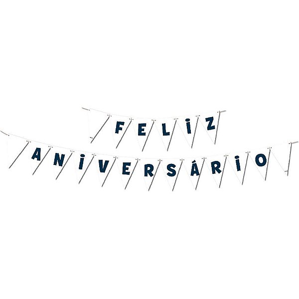 Faixa Decorativa Feliz Aniversário Branca com Cordão 2,15M X 11CM