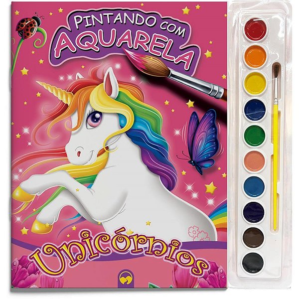 Livro Aquarela Unicórnios 27X28 16 Páginas com KIT de Aquarela