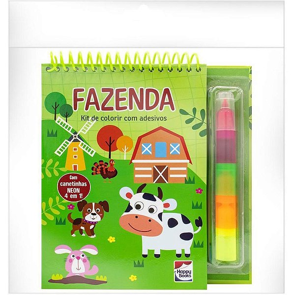 Livro Infantil de Colorir Fazenda 4 em 1 com Adesivos 19,5X22CM 16 Páginas