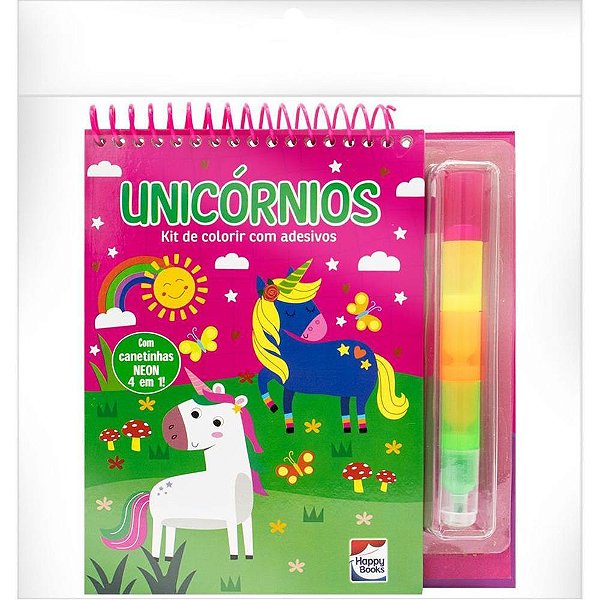 Livro Infantil de Colorir Unicórnio 4 em 1 com Adesivos 19,5X22CM 16 Páginas