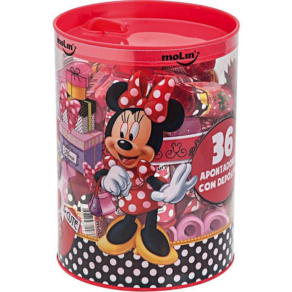 Apontador com Depósito Decorado Minnie 1 Furo Sortidos Pote com 36