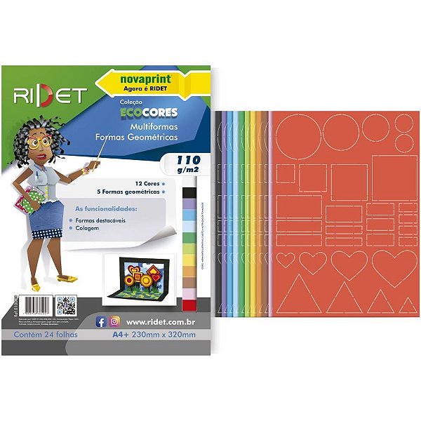 Bloco para Educação Artística Multiformas 110G 12 Cores 24 Folhas Pacote